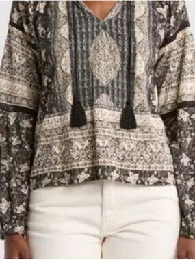 Lucky Brand Long Sleeve Boho Peasant Top XL